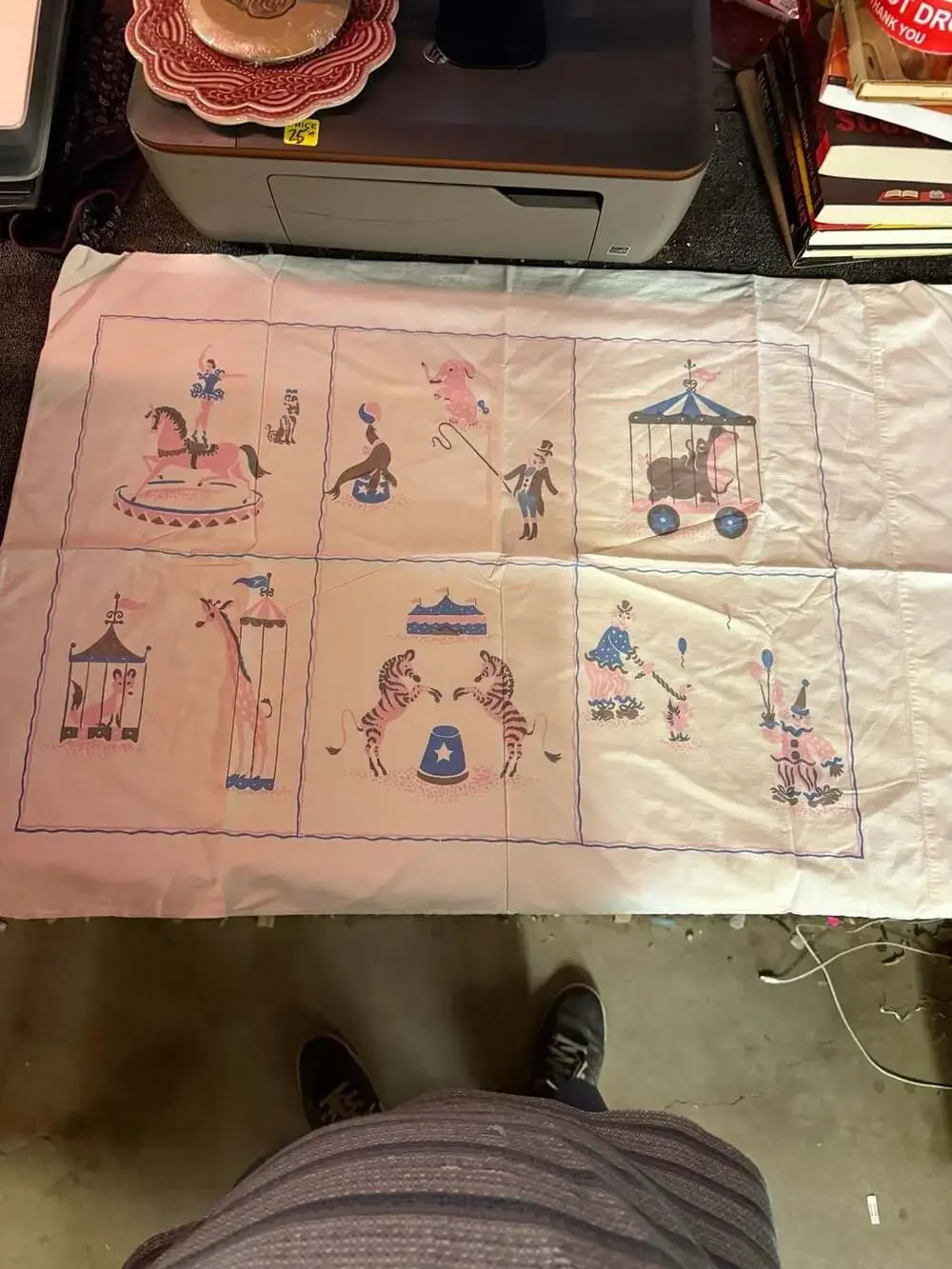 Vintage 1950s Circus Print Pillow Cases, Set of 2